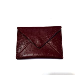 Rachel Miriam Burgundy Crocodile-Embossed Leather Card Wallet
